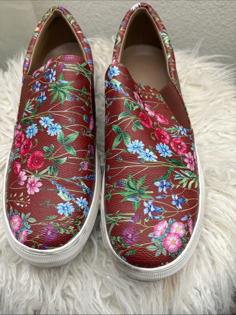 IMAN Burgundy Floral Slip-On Sneakers